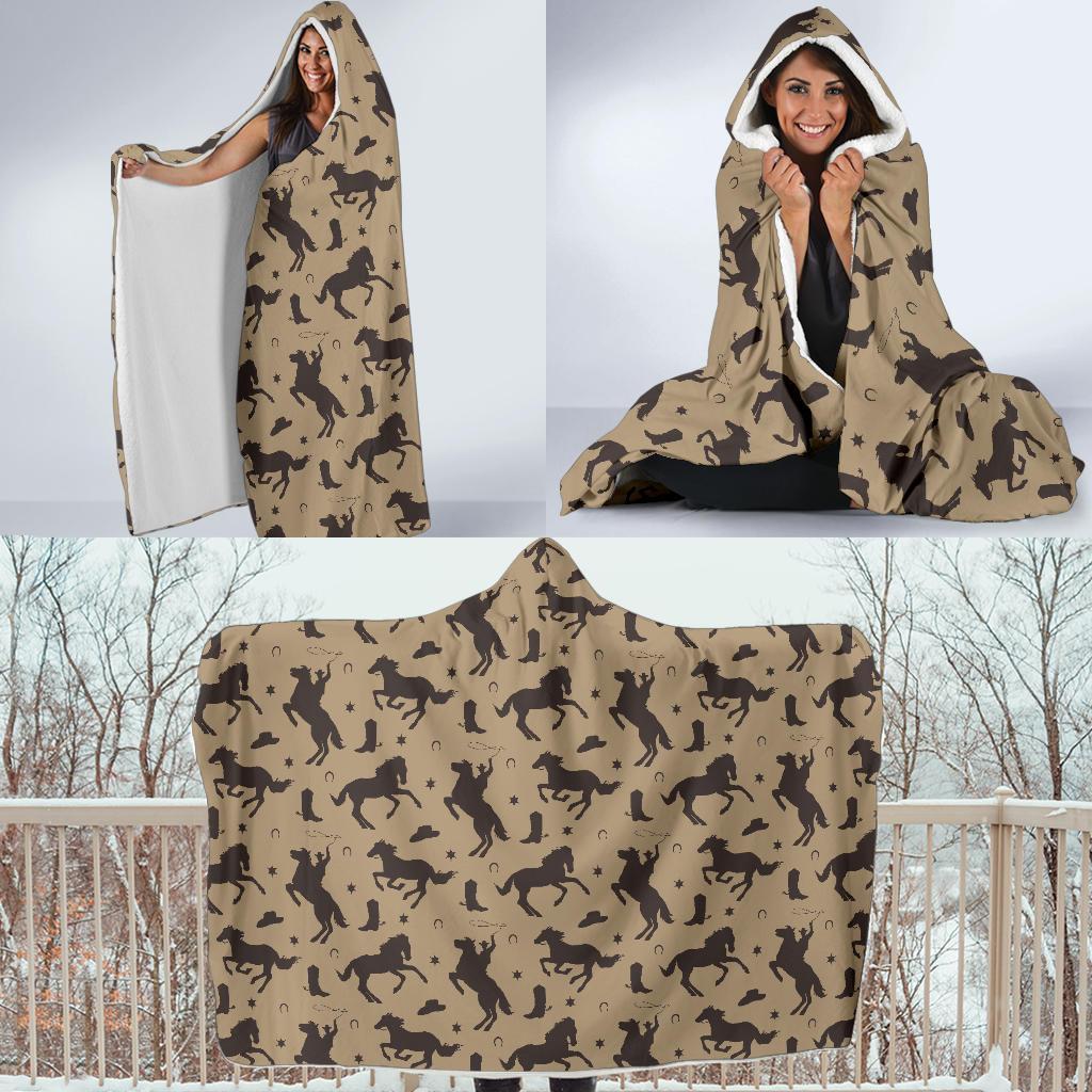 Western Cowboy Print Pattern Hooded Blanket-grizzshop