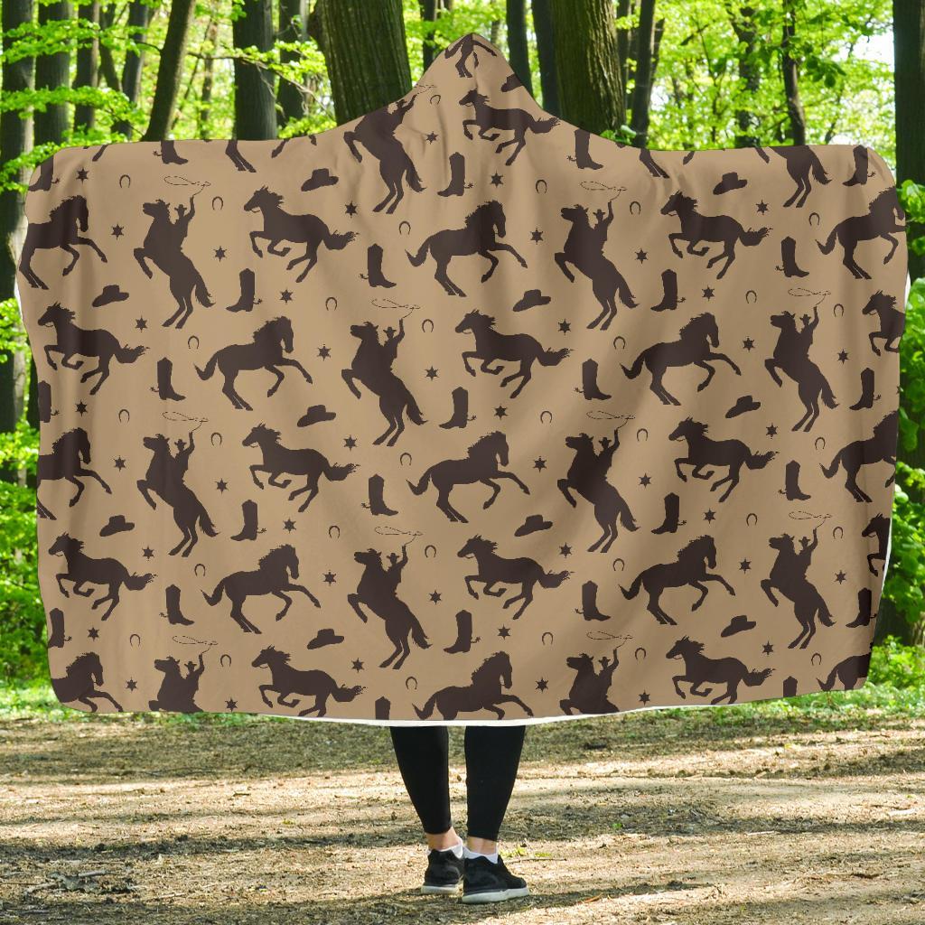 Western Cowboy Print Pattern Hooded Blanket-grizzshop