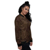 Western Damask Dark Brown Print Women's Bomber Jacket-grizzshop