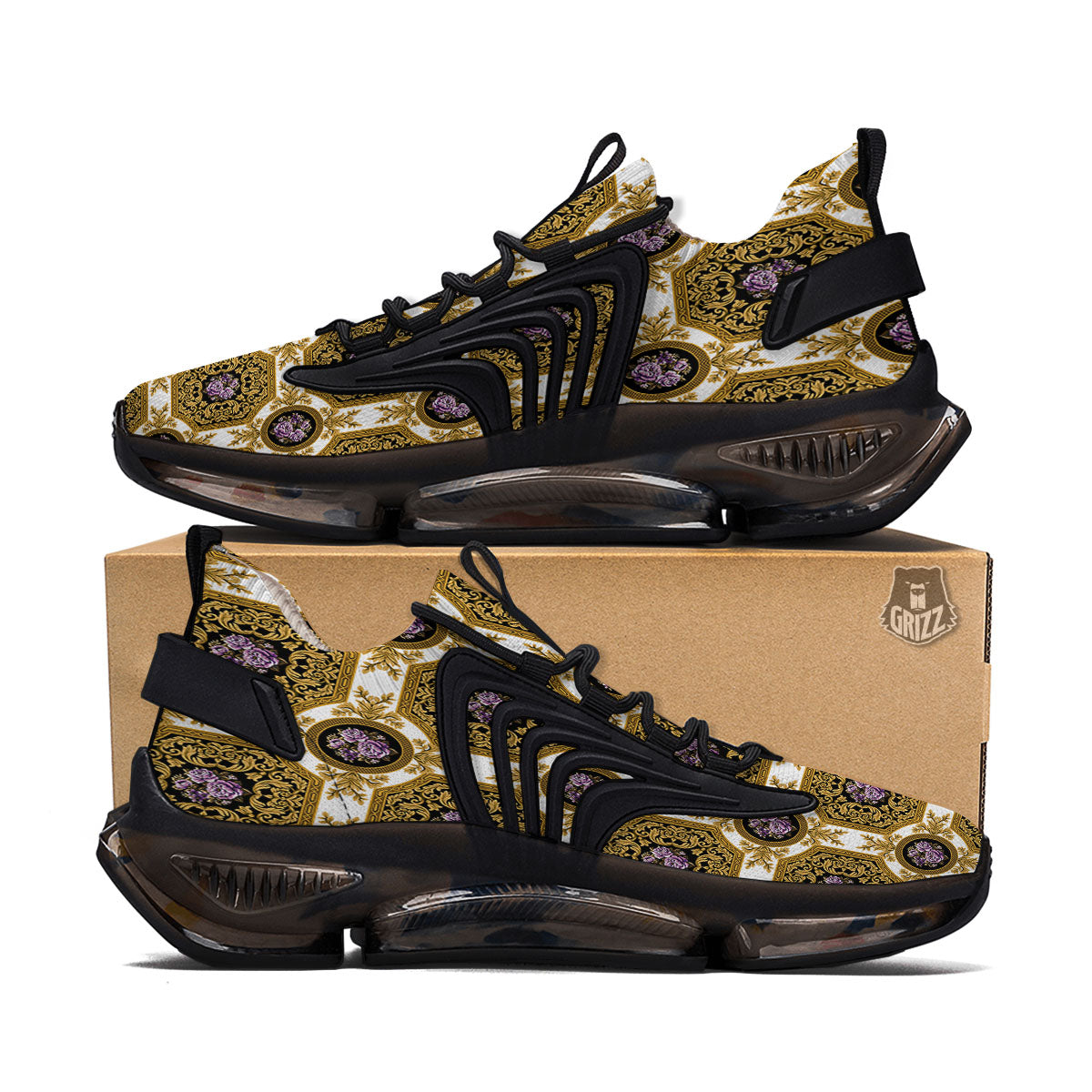 Western Damask Ornamental Print Black Gym Shoes-grizzshop