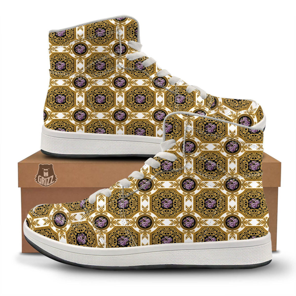 Western Damask Ornamental Print High Top Sneakers-grizzshop