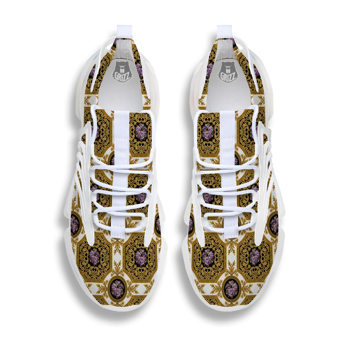 Western Damask Ornamental Print White Gym Shoes-grizzshop