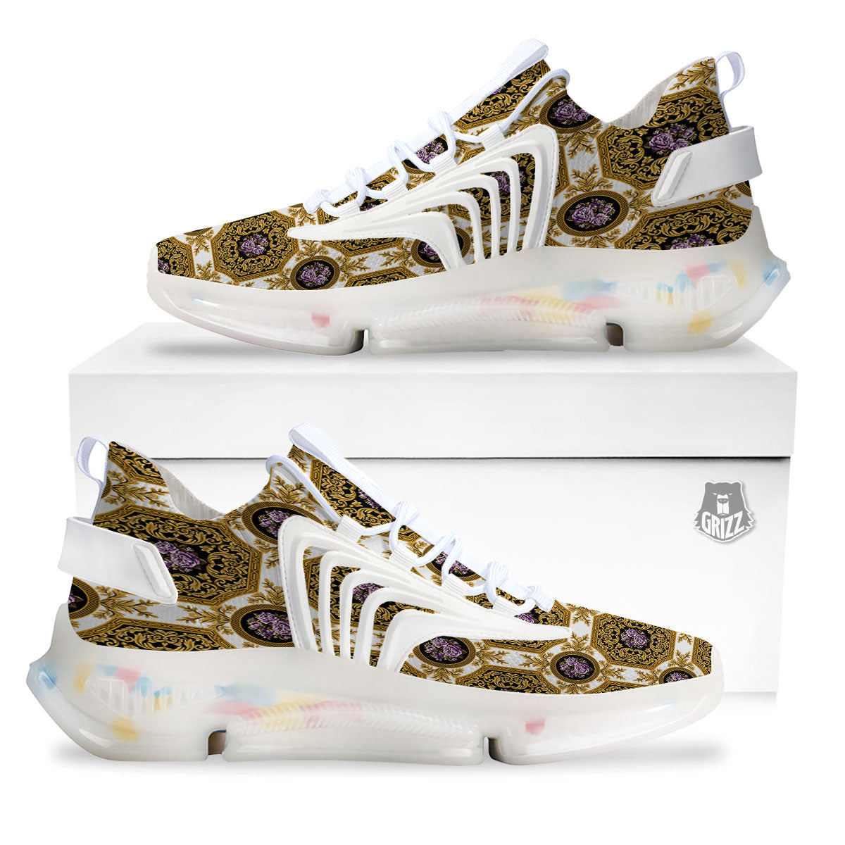 Western Damask Ornamental Print White Gym Shoes-grizzshop