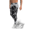 Western Floral Grey And Black Print Men's Leggings-grizzshop