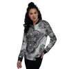 Western Floral Grey And Black Print Women's Bomber Jacket-grizzshop