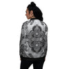 Western Floral Grey And Black Print Women's Bomber Jacket-grizzshop