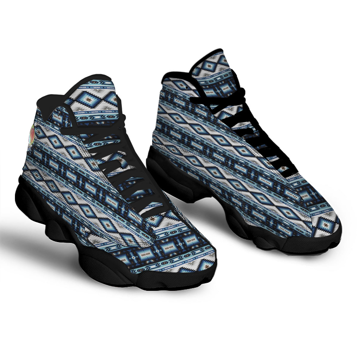 Western Navajo Blue Native Print Black Basketball Shoes-grizzshop