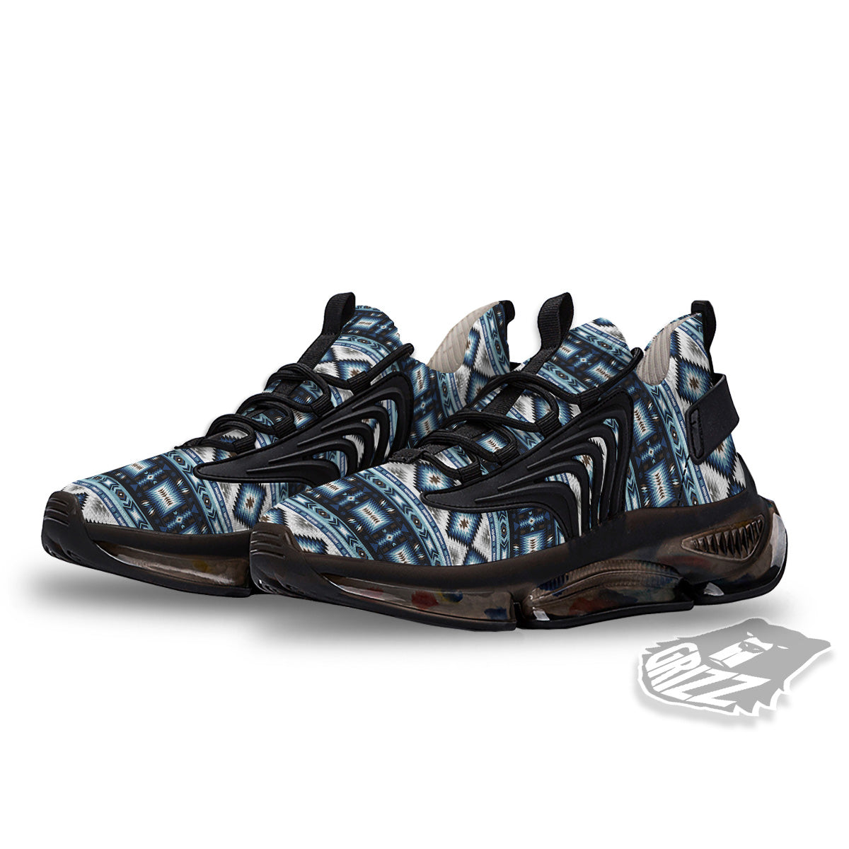 Western Navajo Blue Native Print Black Gym Shoes-grizzshop