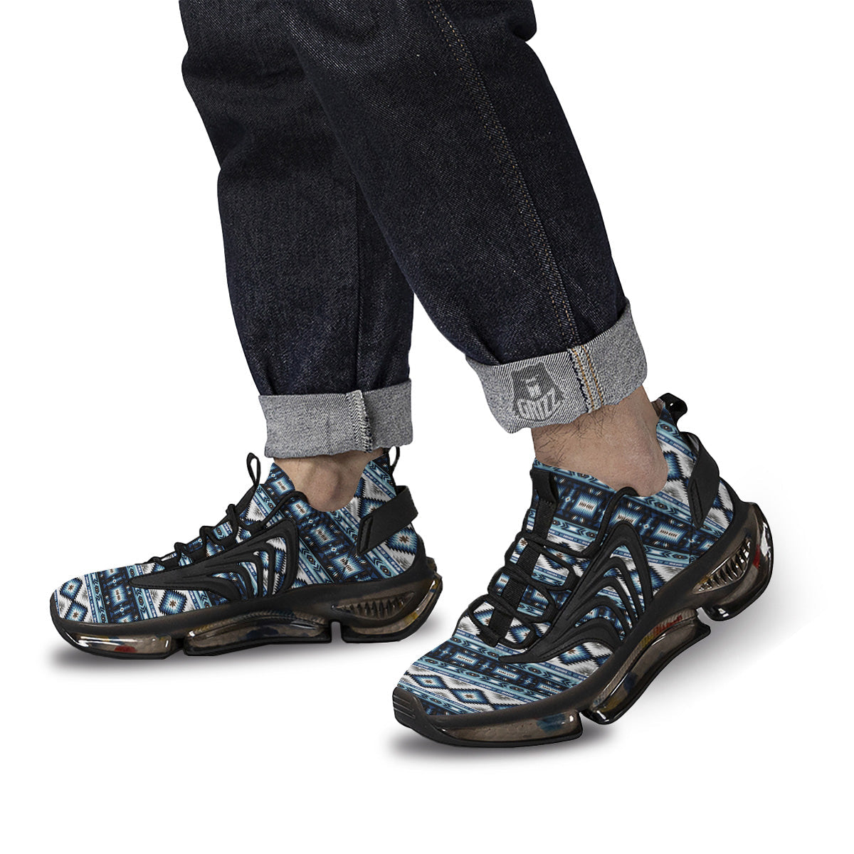 Western Navajo Blue Native Print Black Gym Shoes-grizzshop
