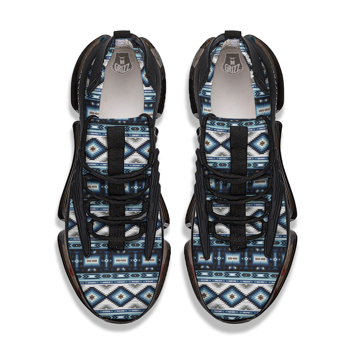 Western Navajo Blue Native Print Black Gym Shoes-grizzshop