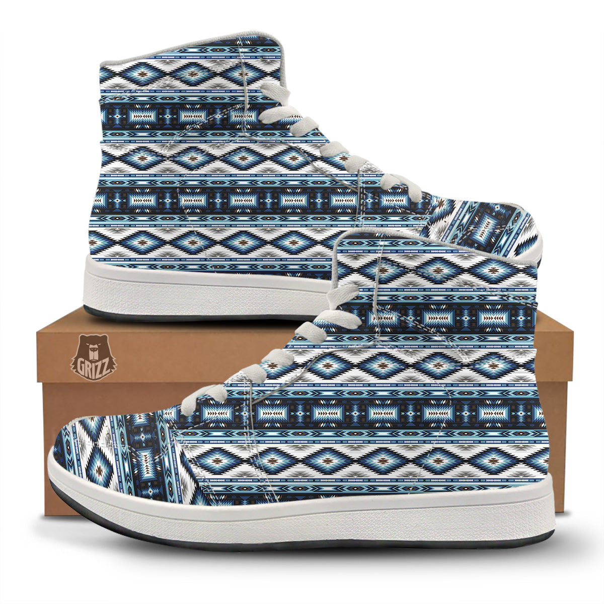 Western Navajo Blue Native Print High Top Sneakers-grizzshop