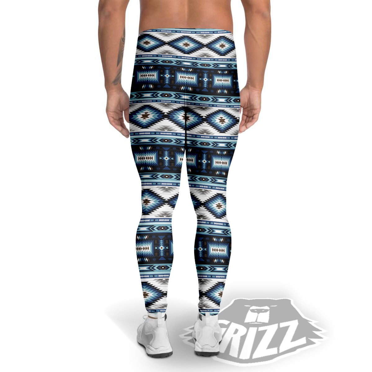 Western Navajo Blue Native Print Men's Leggings-grizzshop