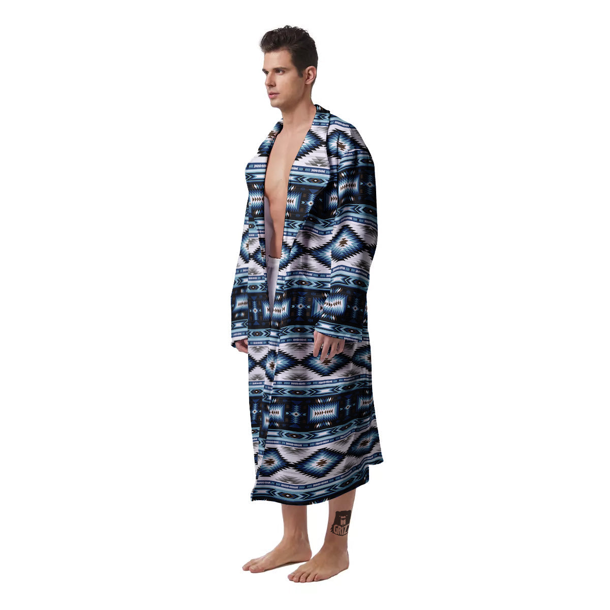 Western Navajo Blue Native Print Men's Robe-grizzshop