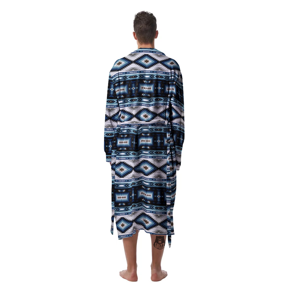 Western Navajo Blue Native Print Men's Robe-grizzshop