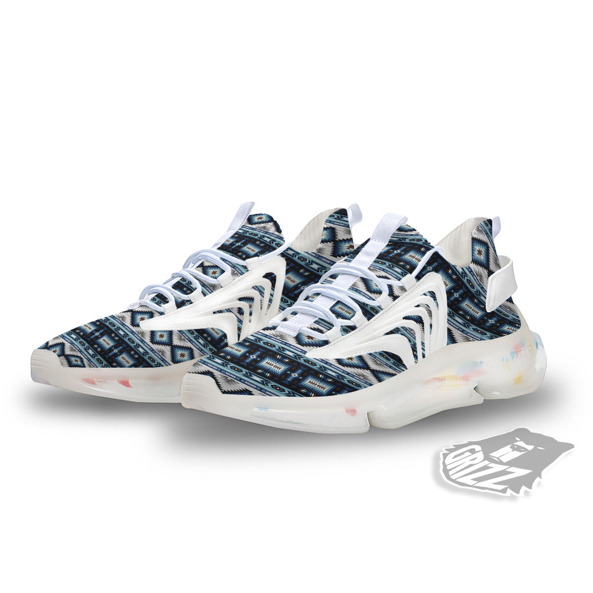 Western Navajo Blue Native Print White Gym Shoes-grizzshop