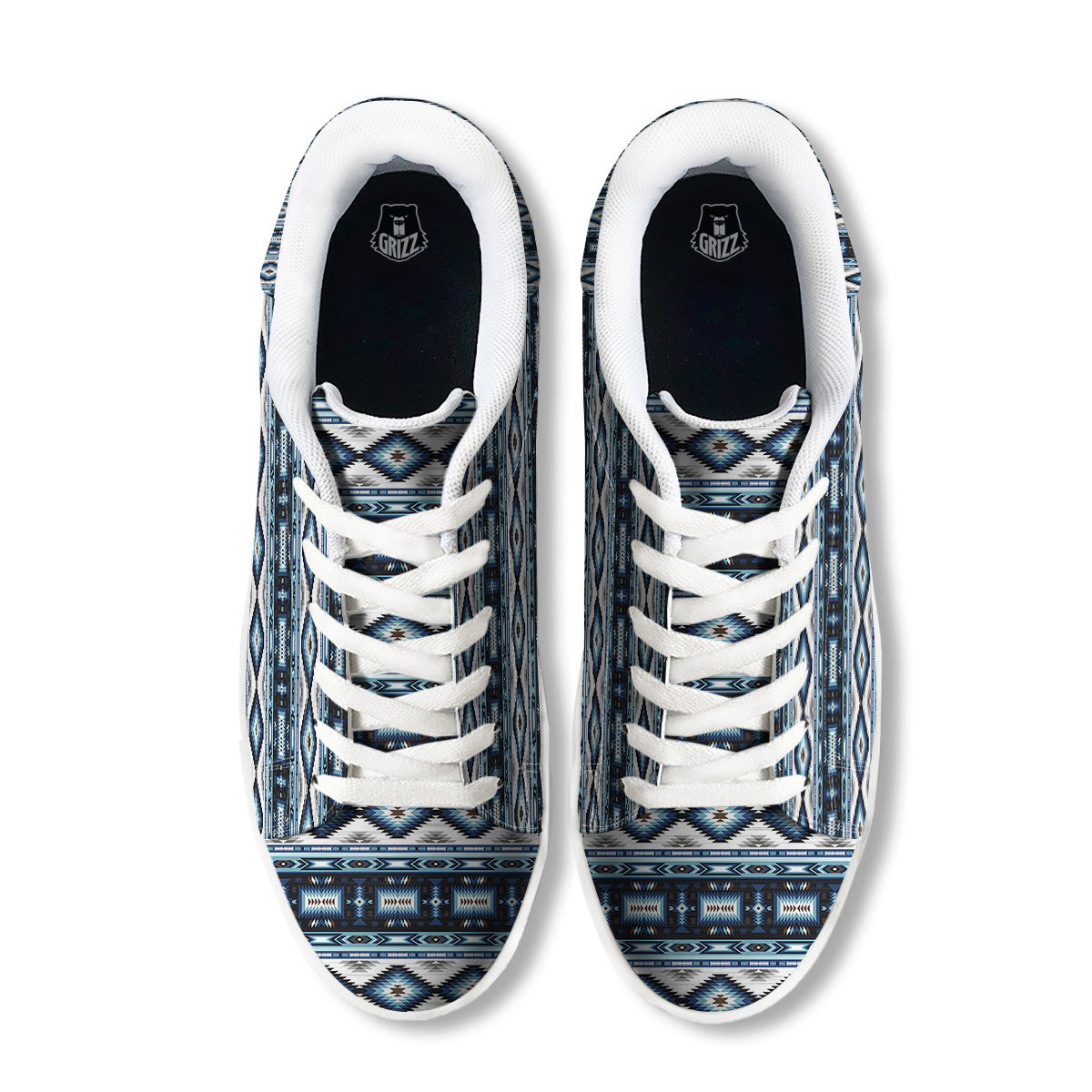 Western Navajo Blue Native Print White Low Top Sneakers-grizzshop