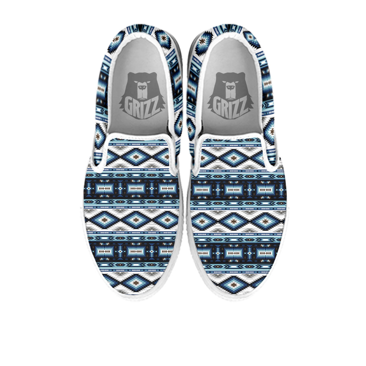 Western Navajo Blue Native Print White Slip On Shoes-grizzshop