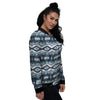 Western Navajo Blue Native Print Women's Bomber Jacket-grizzshop