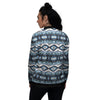 Western Navajo Blue Native Print Women's Bomber Jacket-grizzshop