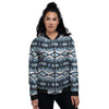 Western Navajo Blue Native Print Women's Bomber Jacket-grizzshop