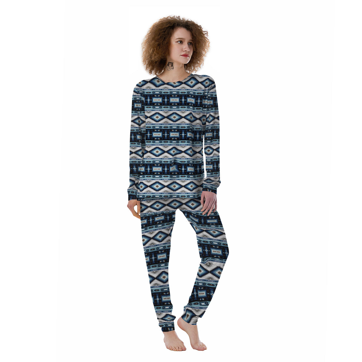 Western Navajo Blue Native Print Women's Pajamas-grizzshop