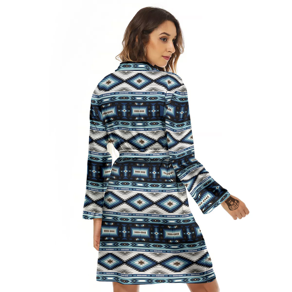 Western Navajo Blue Native Print Women's Robe-grizzshop