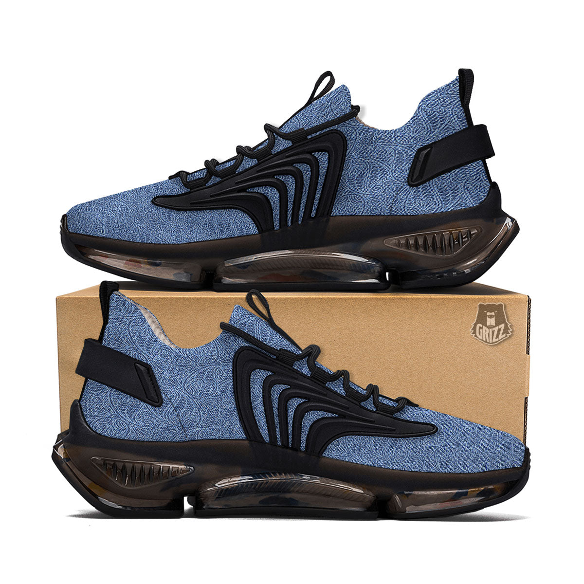 Western Paisley Blue Denim Print Black Gym Shoes-grizzshop