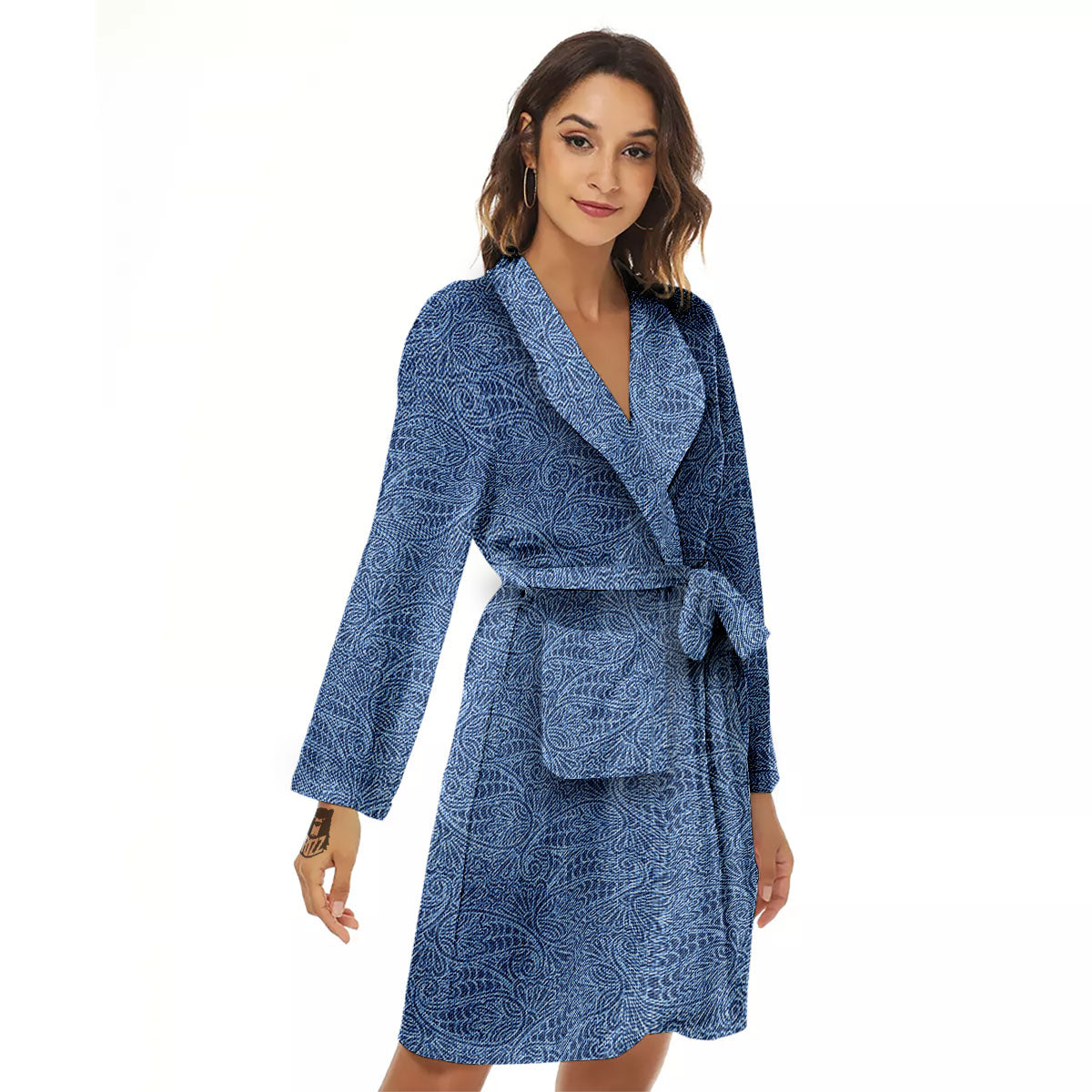 Western Paisley Blue Denim Print Women's Robe-grizzshop