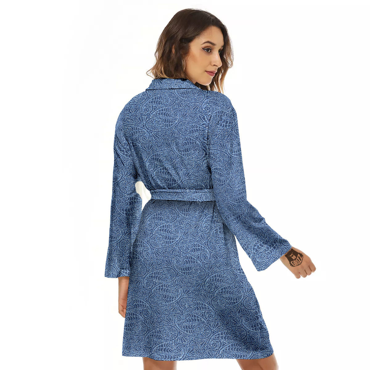 Western Paisley Blue Denim Print Women's Robe-grizzshop