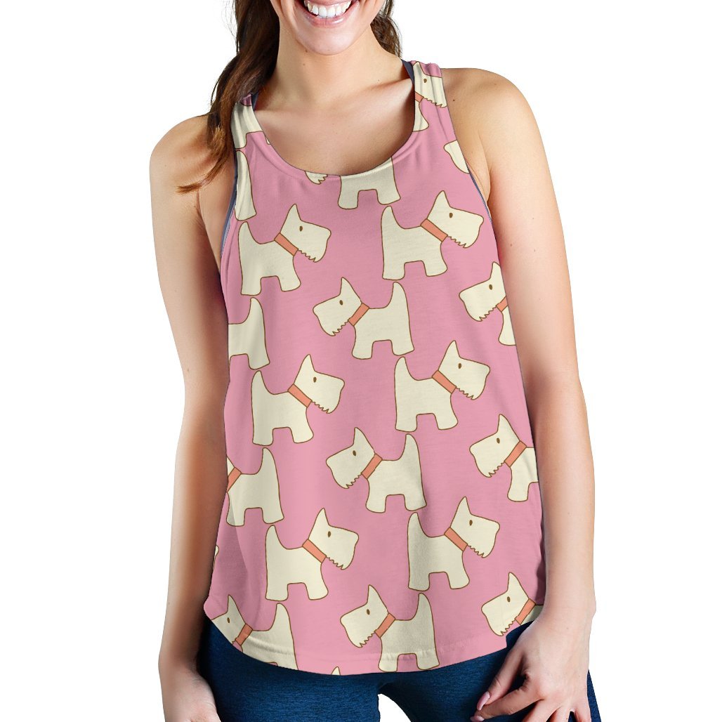 Westie Dog Pattern Print Women's Racerback Tank Tops-grizzshop
