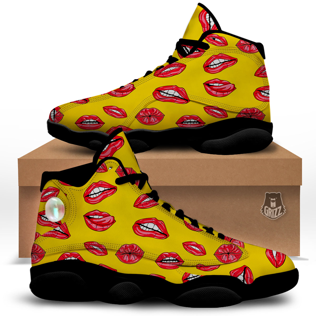 Wet Lips Print Pattern Black Basketball Shoes-grizzshop