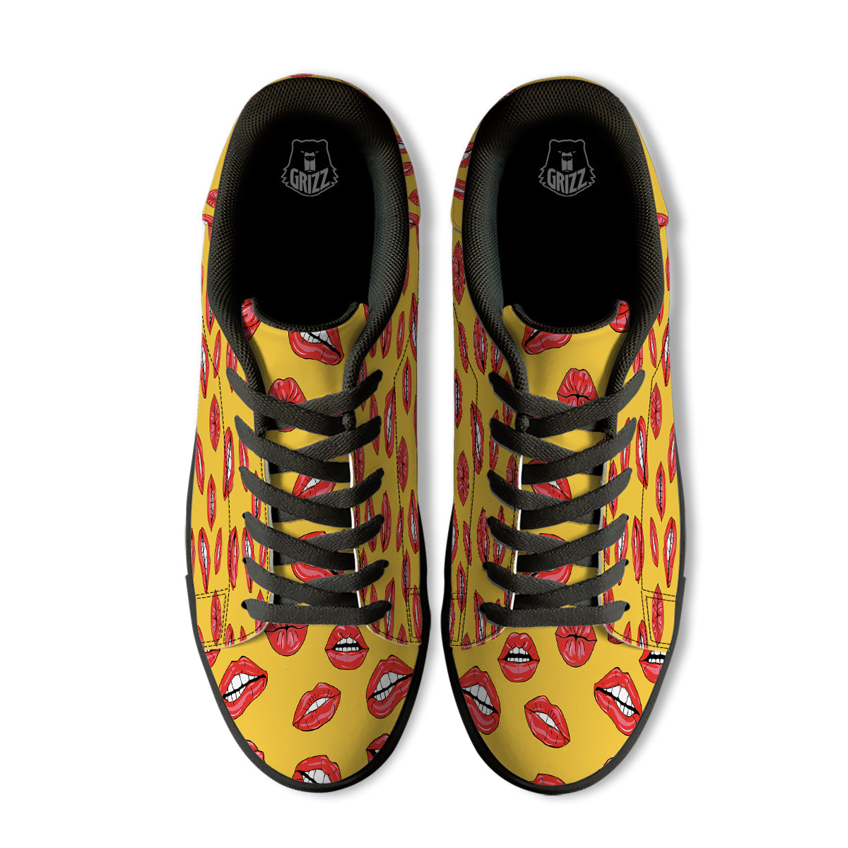 Wet Lips Print Pattern Black Low Top Sneakers-grizzshop
