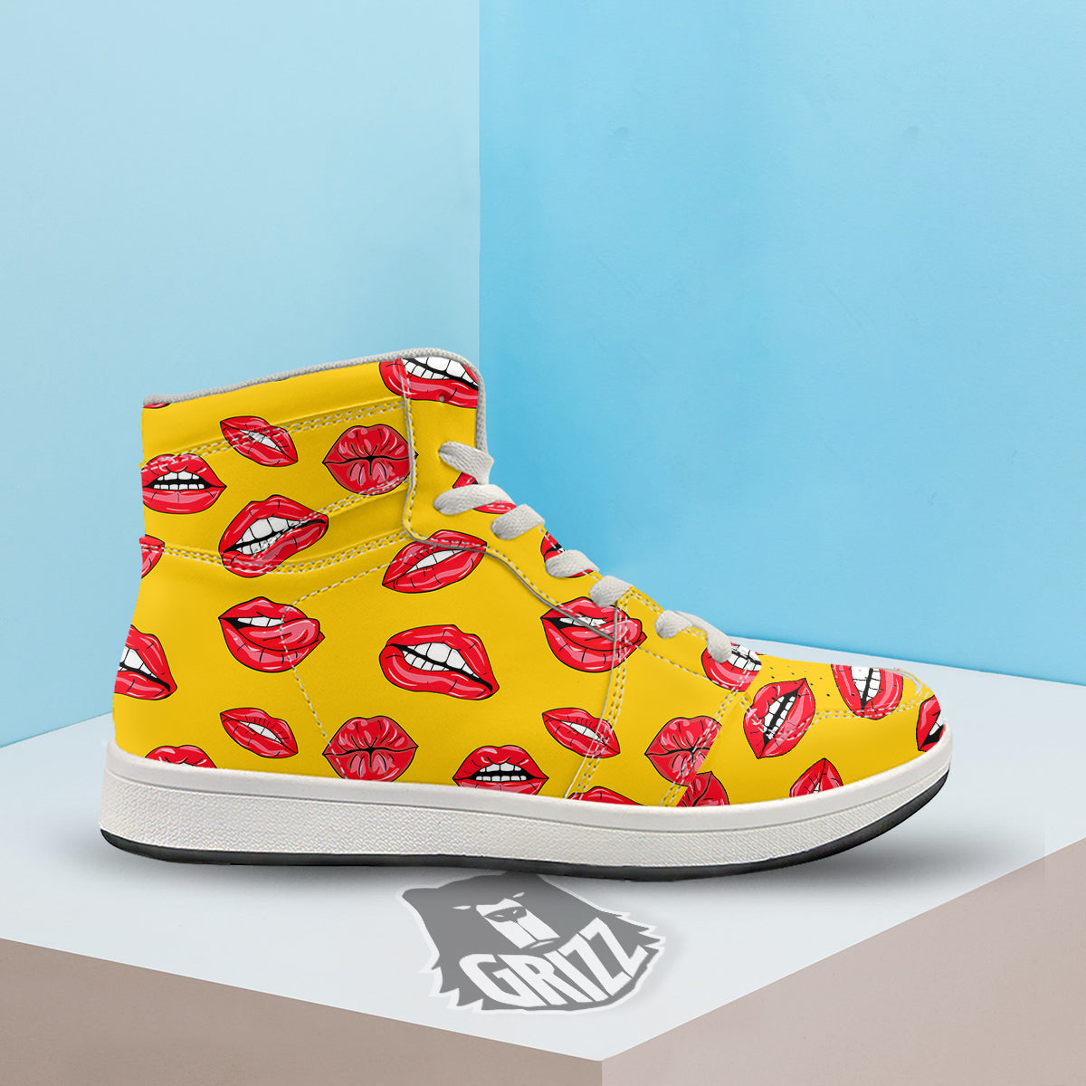 Wet Lips Print Pattern High Top Sneakers-grizzshop
