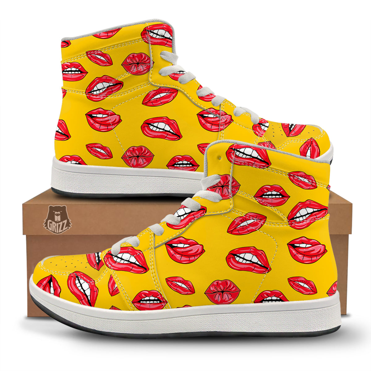 Wet Lips Print Pattern High Top Sneakers-grizzshop