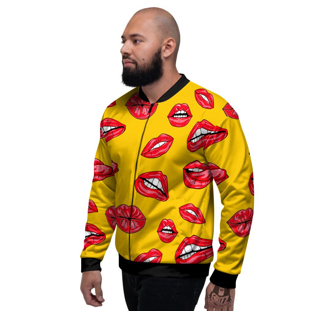 Wet Lips Print Pattern Men's Bomber Jacket-grizzshop