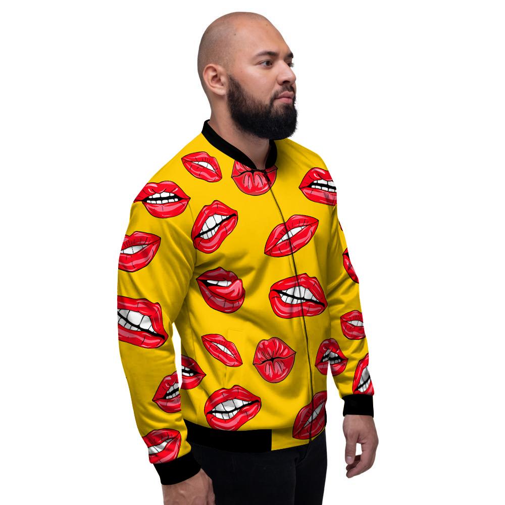 Wet Lips Print Pattern Men's Bomber Jacket-grizzshop