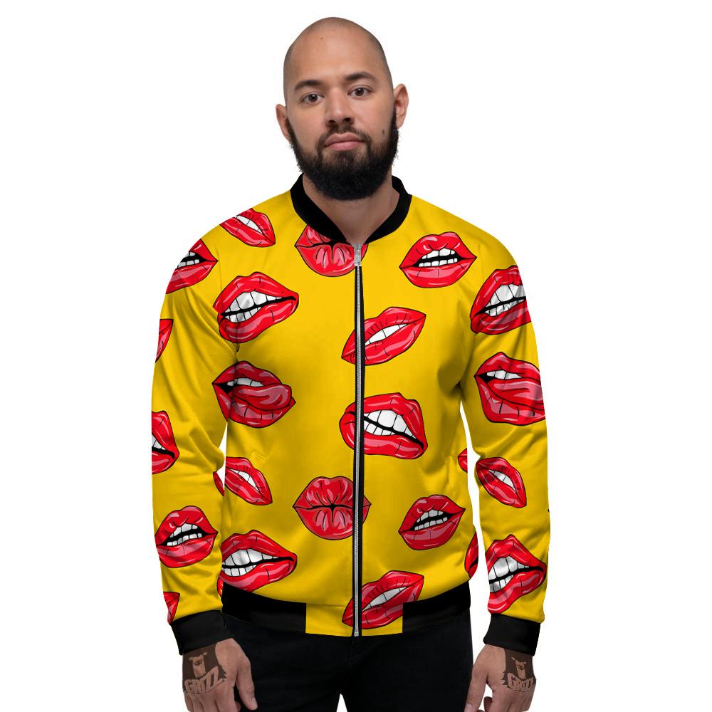 Wet Lips Print Pattern Men's Bomber Jacket-grizzshop