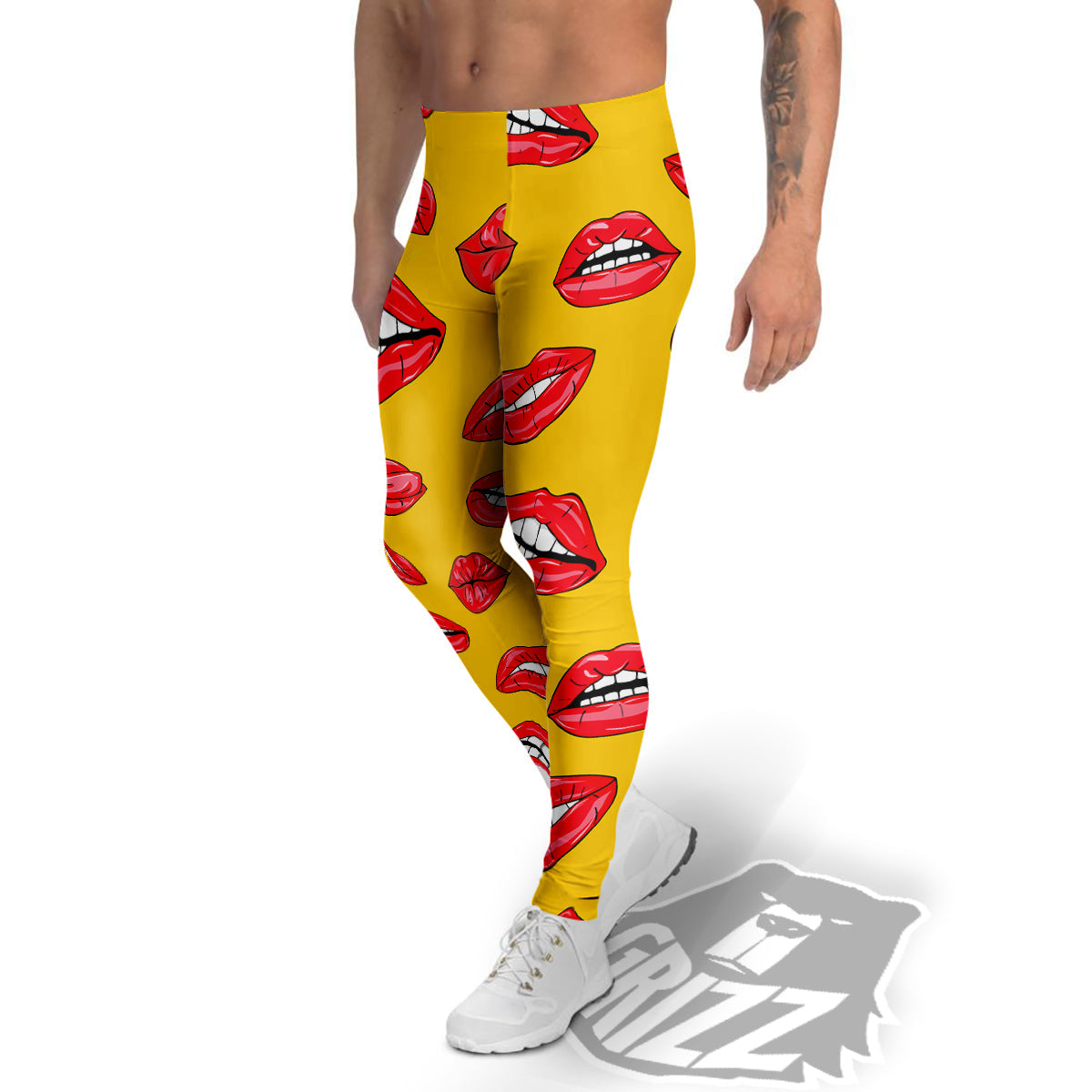 Wet Lips Print Pattern Men's Leggings-grizzshop