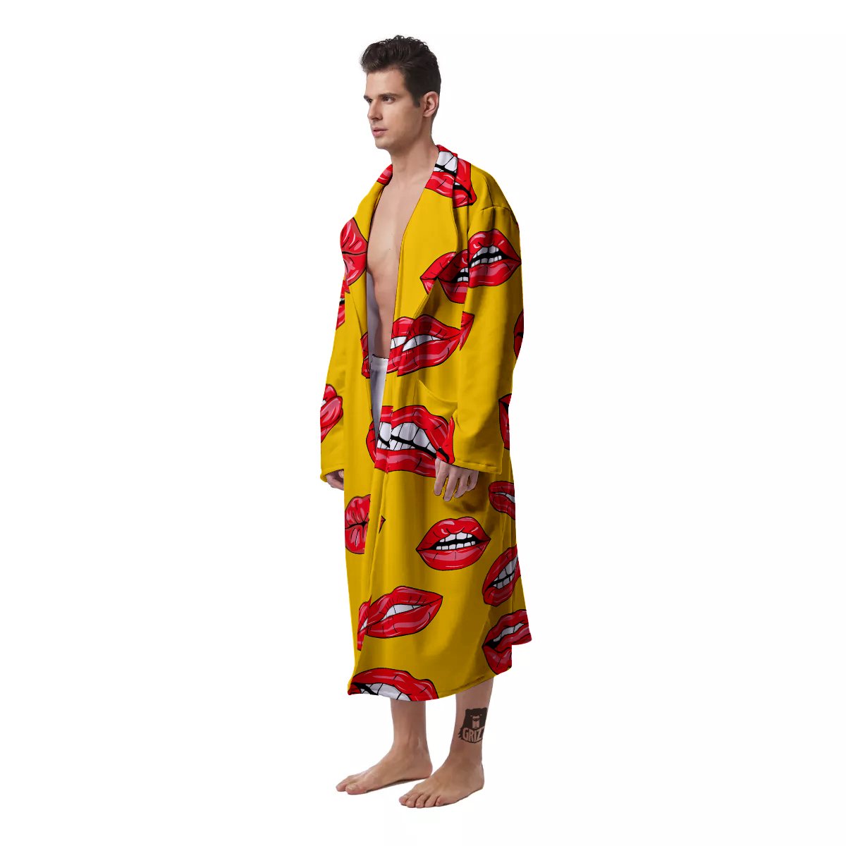 Wet Lips Print Pattern Men's Robe-grizzshop