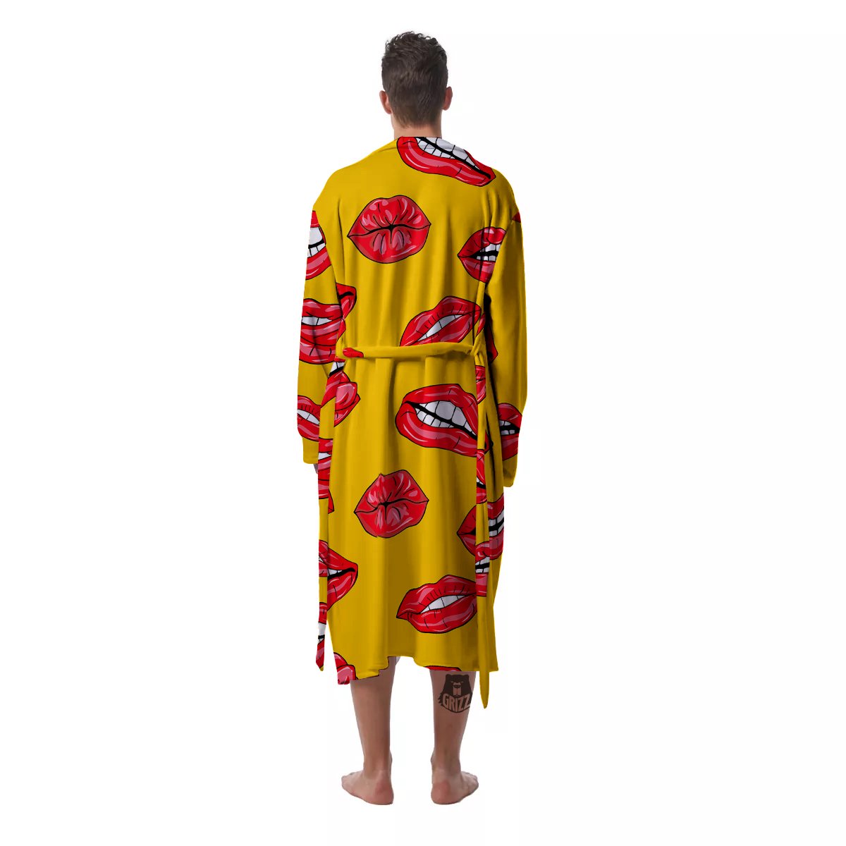 Wet Lips Print Pattern Men's Robe-grizzshop