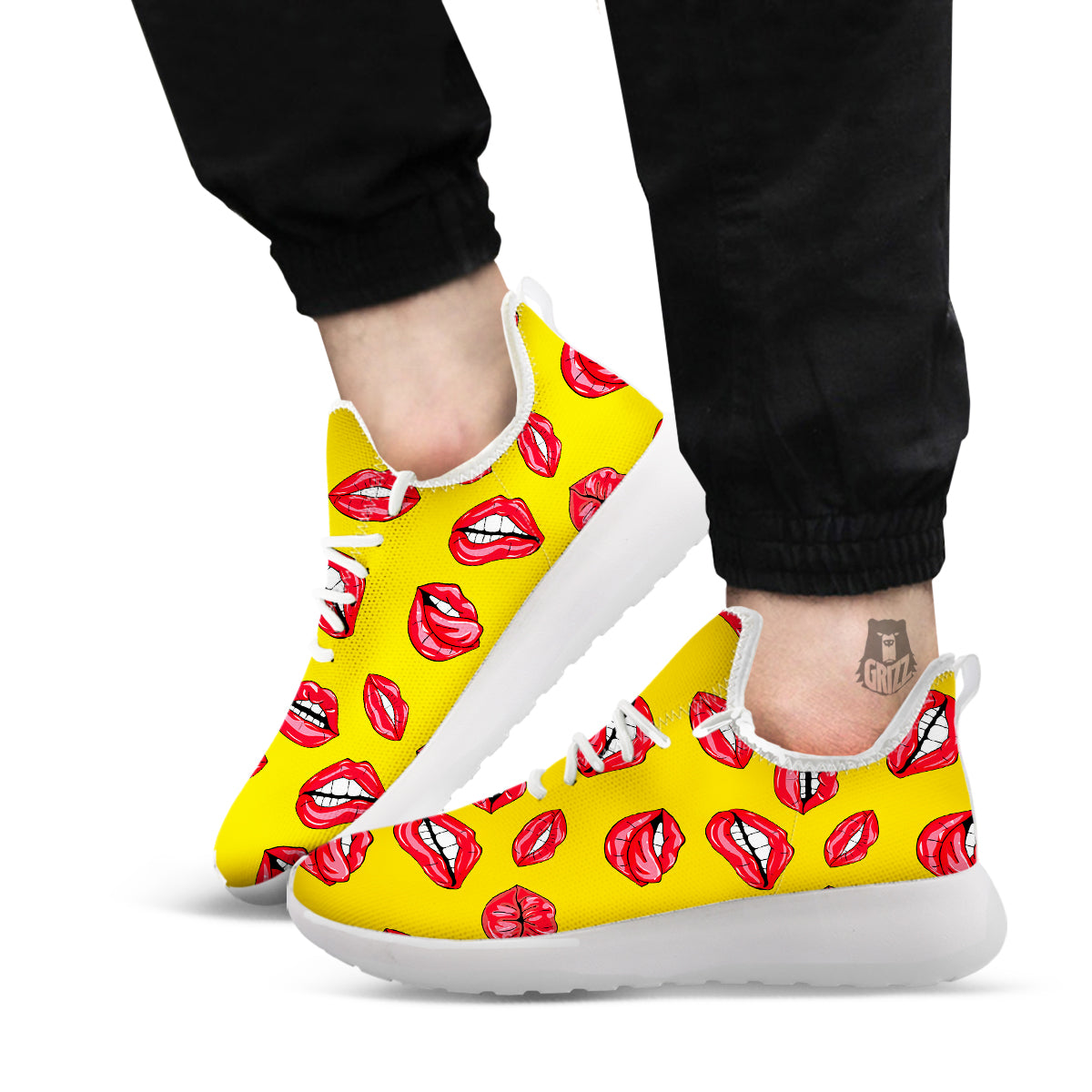 Wet Lips Print Pattern White Athletic Shoes-grizzshop