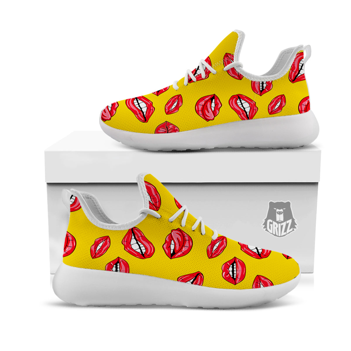 Wet Lips Print Pattern White Athletic Shoes-grizzshop