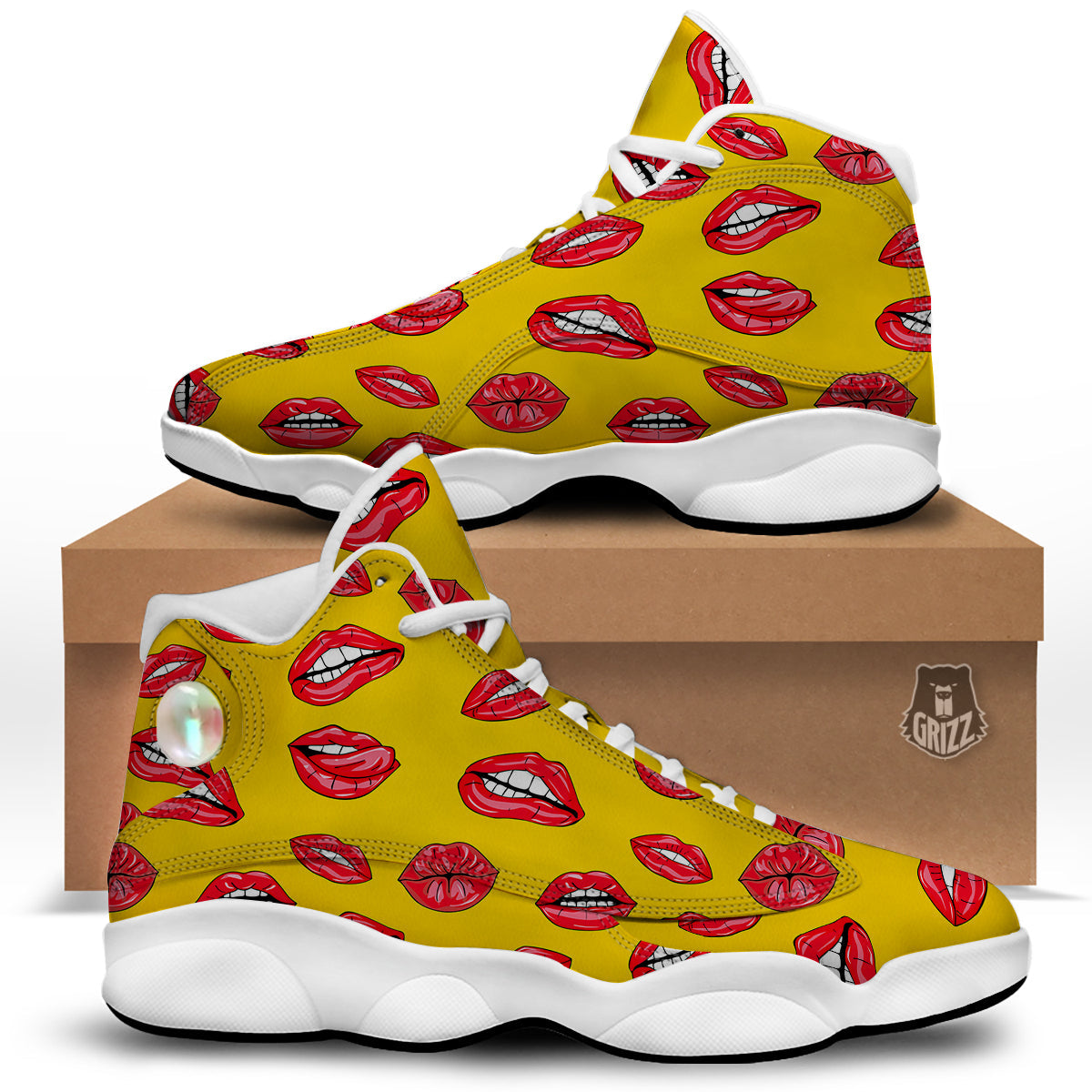 Wet Lips Print Pattern White Basketball Shoes-grizzshop