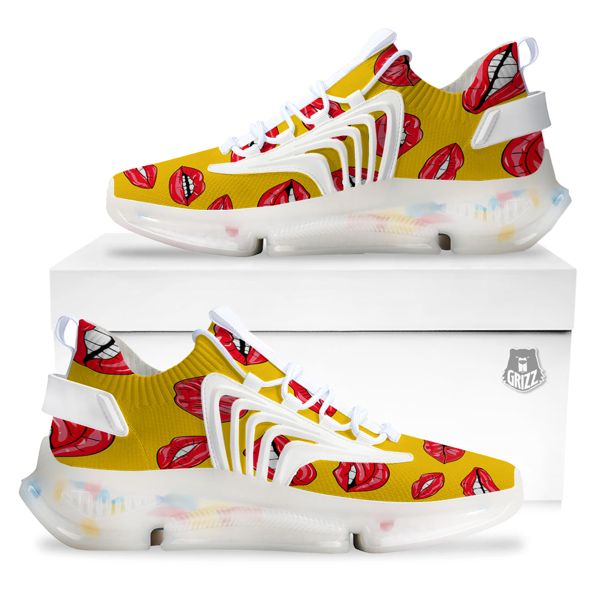 Wet Lips Print Pattern White Gym Shoes-grizzshop