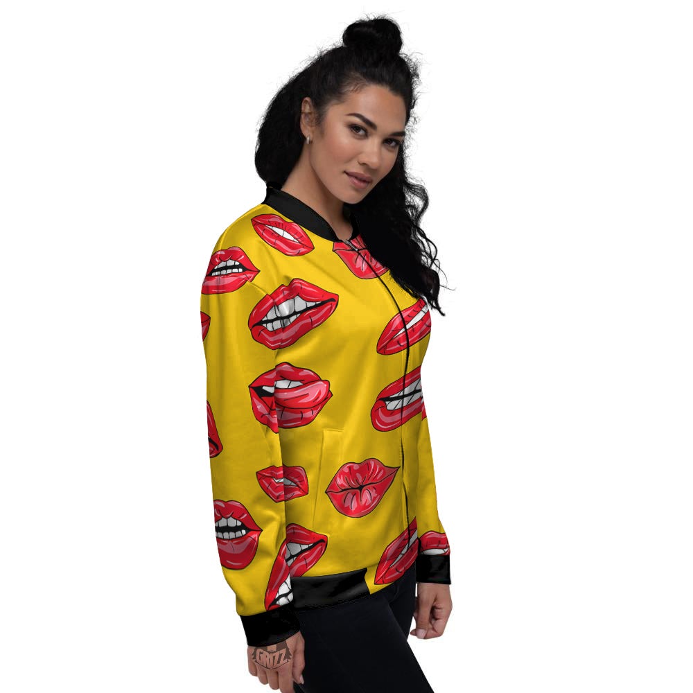 Wet Lips Print Pattern Women's Bomber Jacket-grizzshop