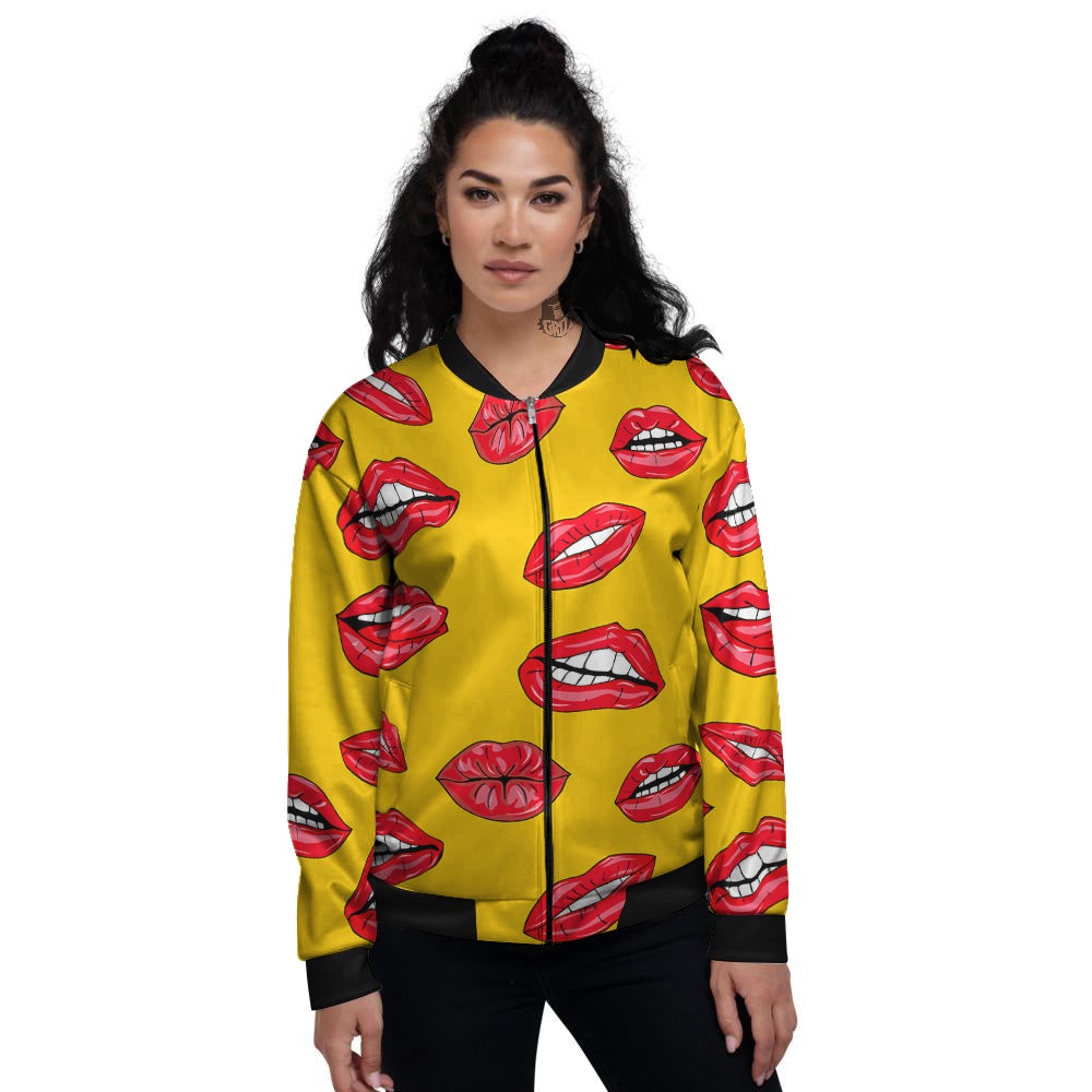 Wet Lips Print Pattern Women's Bomber Jacket-grizzshop