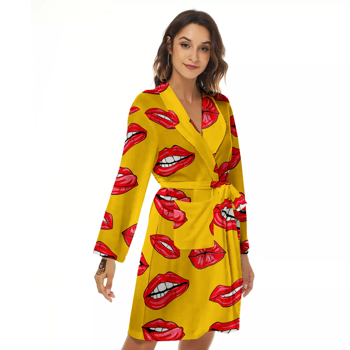 Wet Lips Print Pattern Women's Robe-grizzshop
