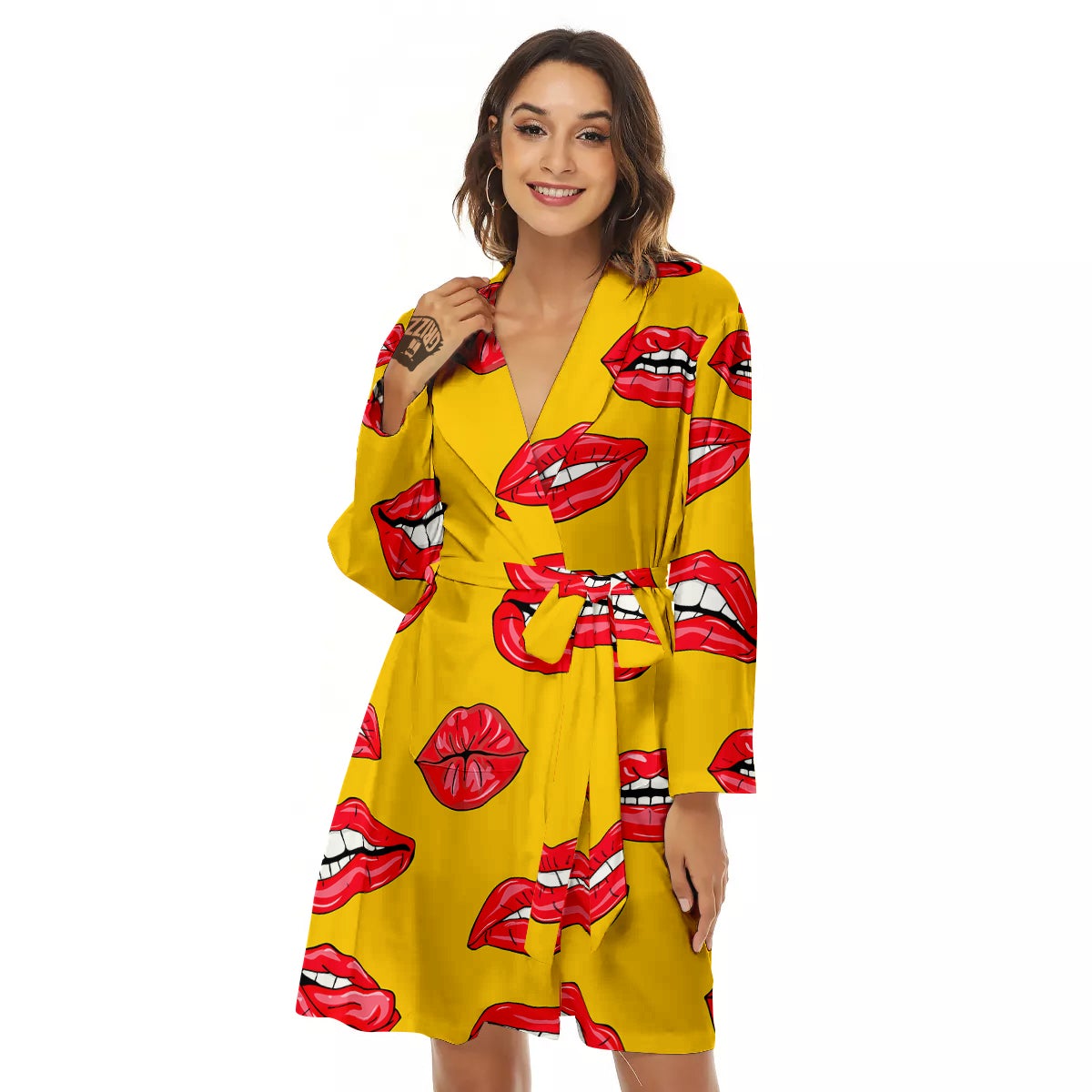 Wet Lips Print Pattern Women's Robe-grizzshop