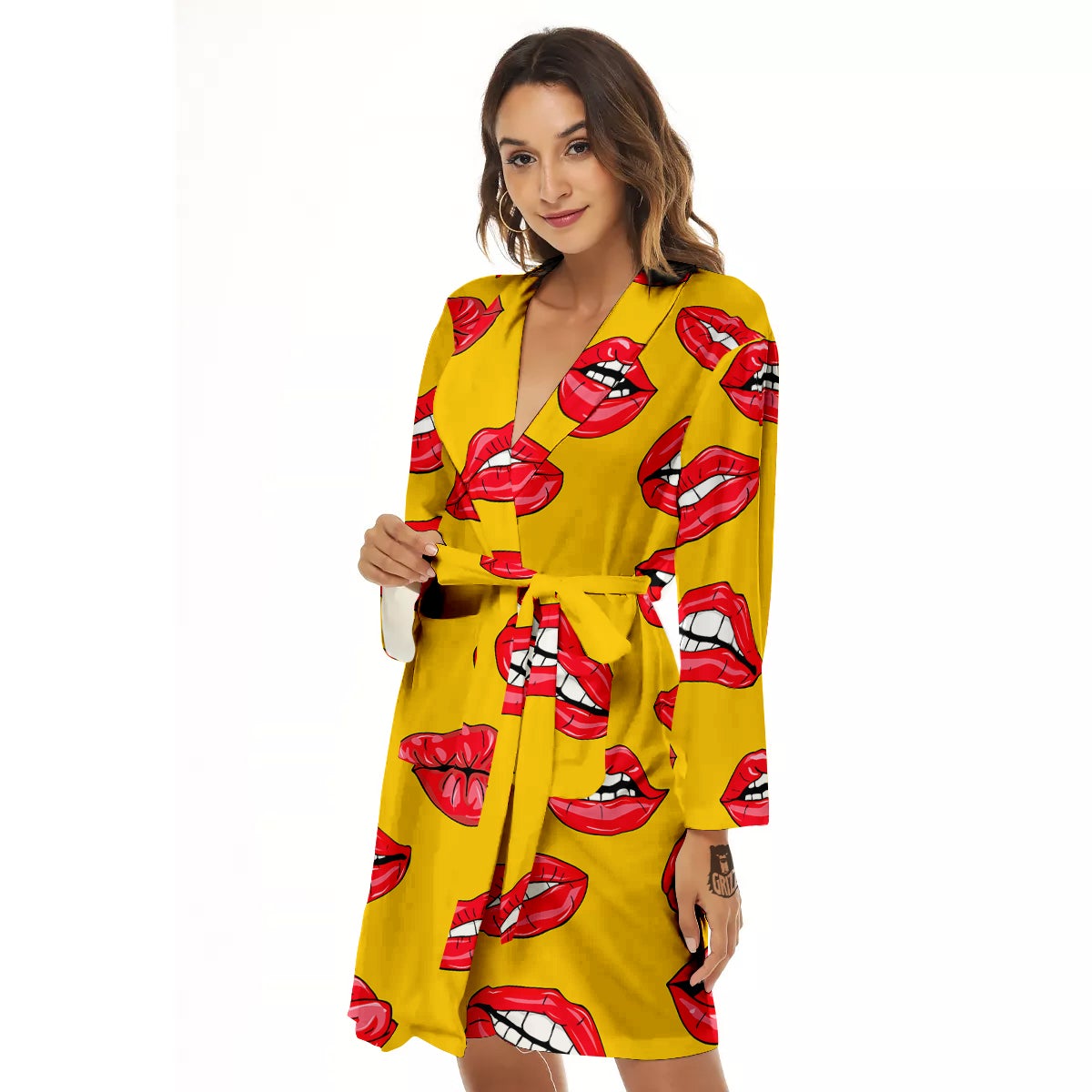 Wet Lips Print Pattern Women's Robe-grizzshop