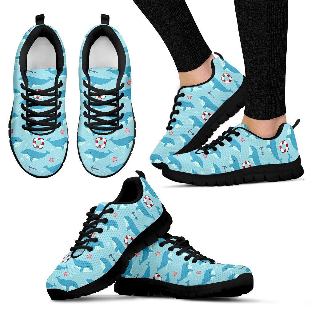 Whale Humpback Pattern Print Black Sneaker Shoes For Men Women-grizzshop